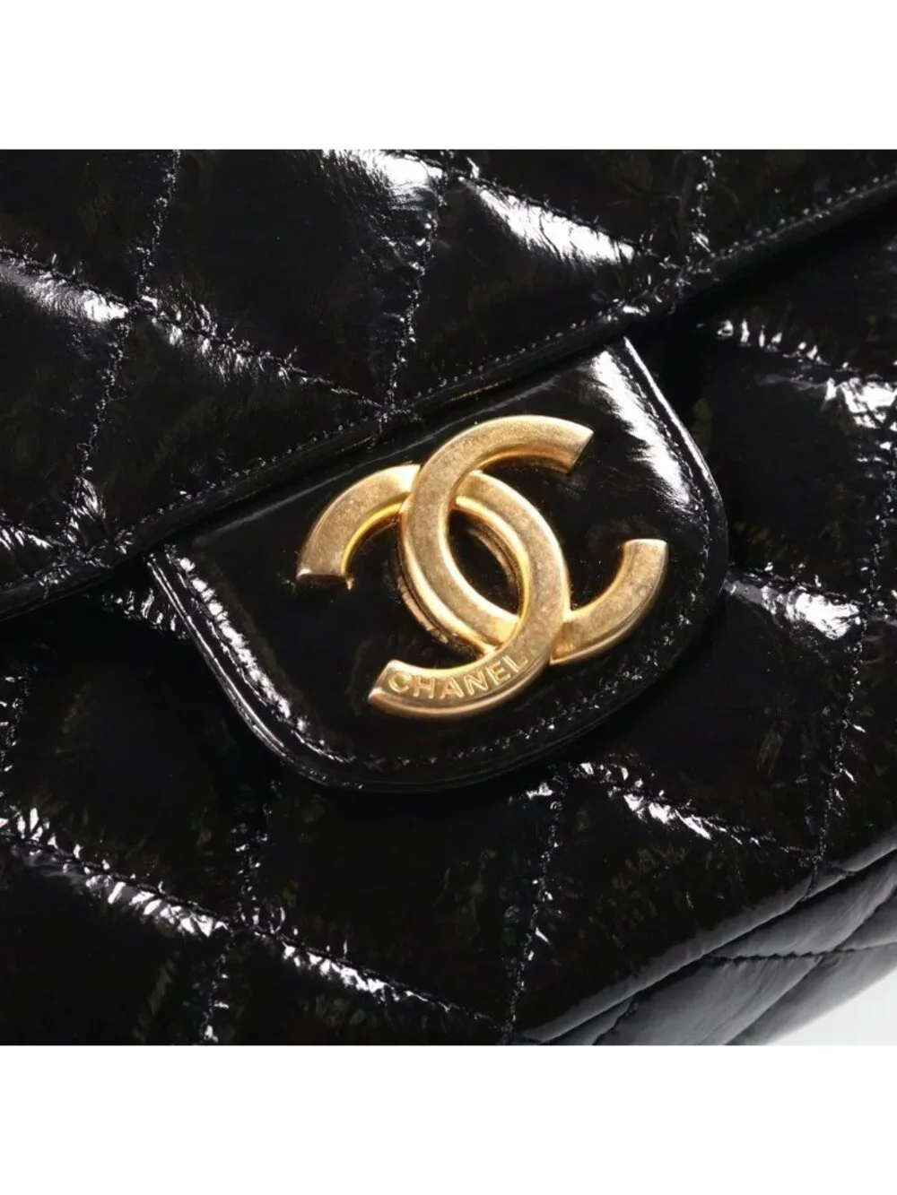 Chanel Hobo Quilted Chain Shoulder Bag Black Shiny Calfskin Gold